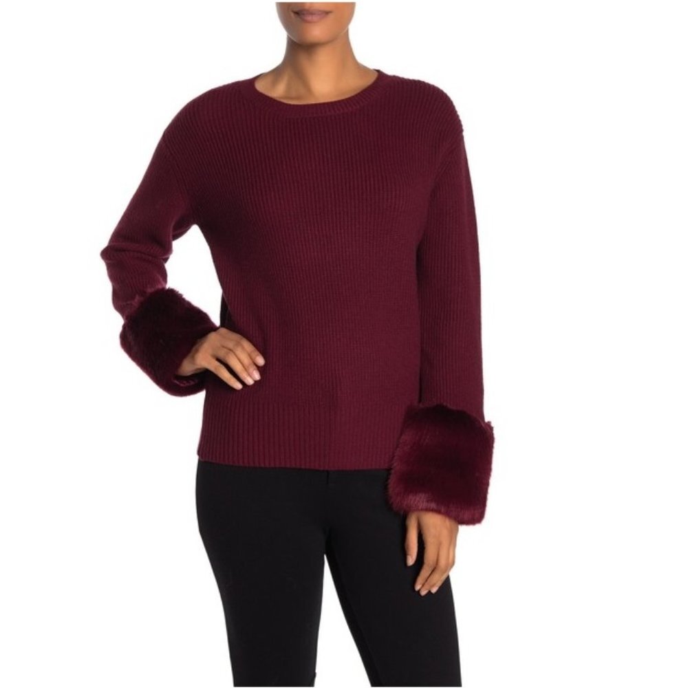 🎁 Love Token Knit Sweater with Faux Fur Cuffs